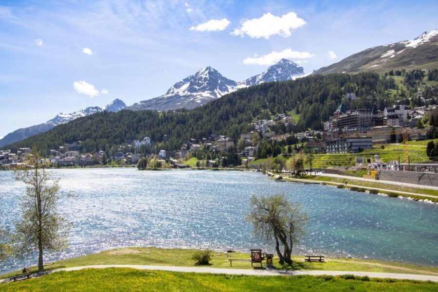 From Milan: St Moritz & Alps Day Trip with Bernina Red Train - St. Moritz: cobblestones, the glacial lake walk, and boutique-window time